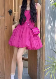 Simple Rose Cold Shoulder Solid Cotton Spaghetti Strap Dress Sleeveless