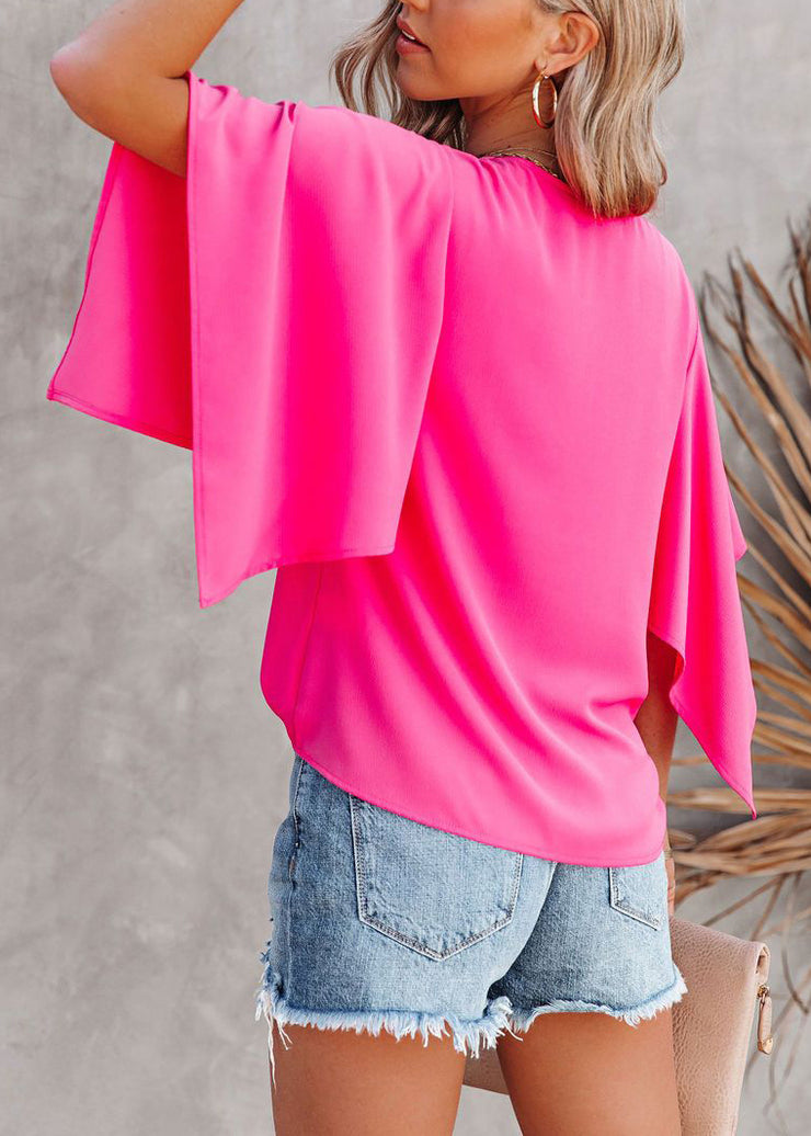 Simple Rose V Neck Solid Cotton T Shirt Summer