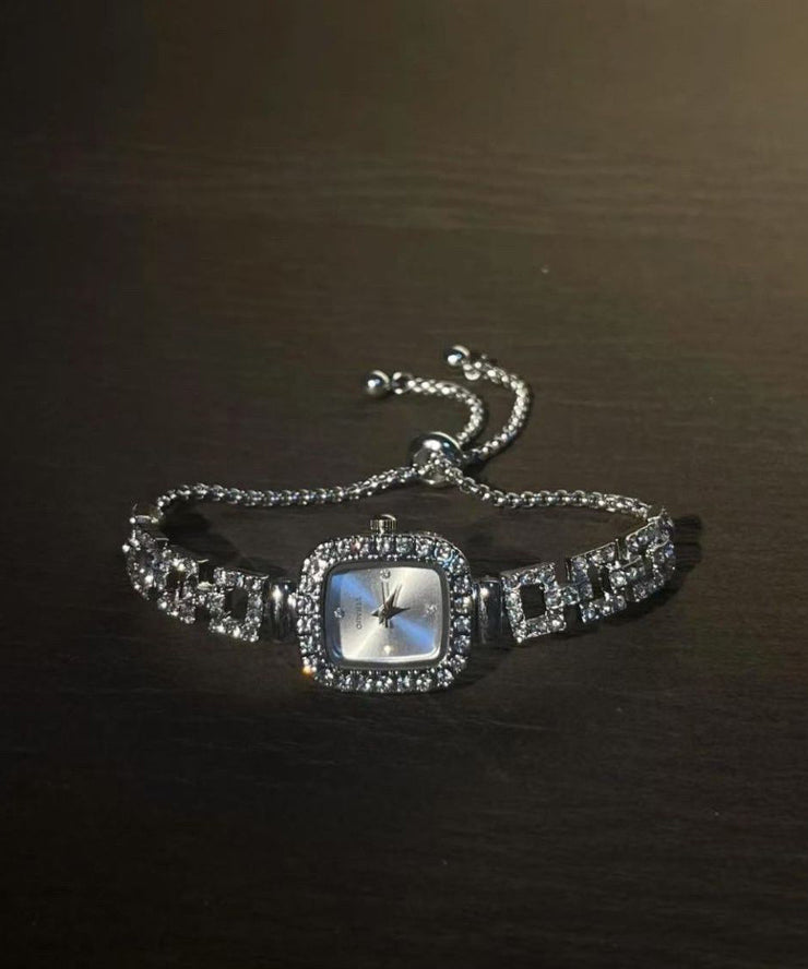 Simple Silk Stainless Steel Zircon Sugar Cube Chain Watches