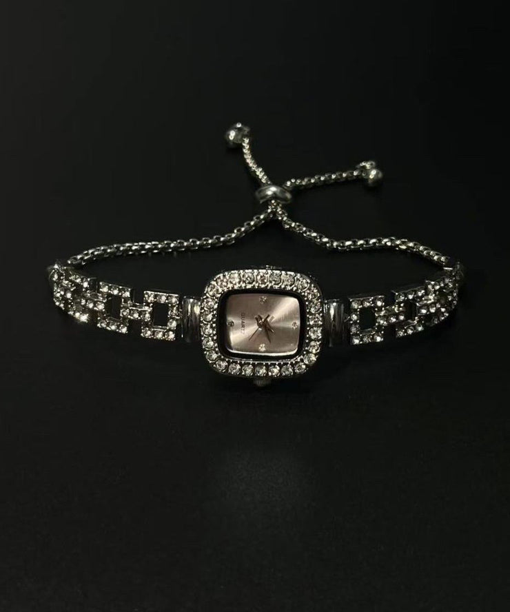 Simple Silk Stainless Steel Zircon Sugar Cube Chain Watches