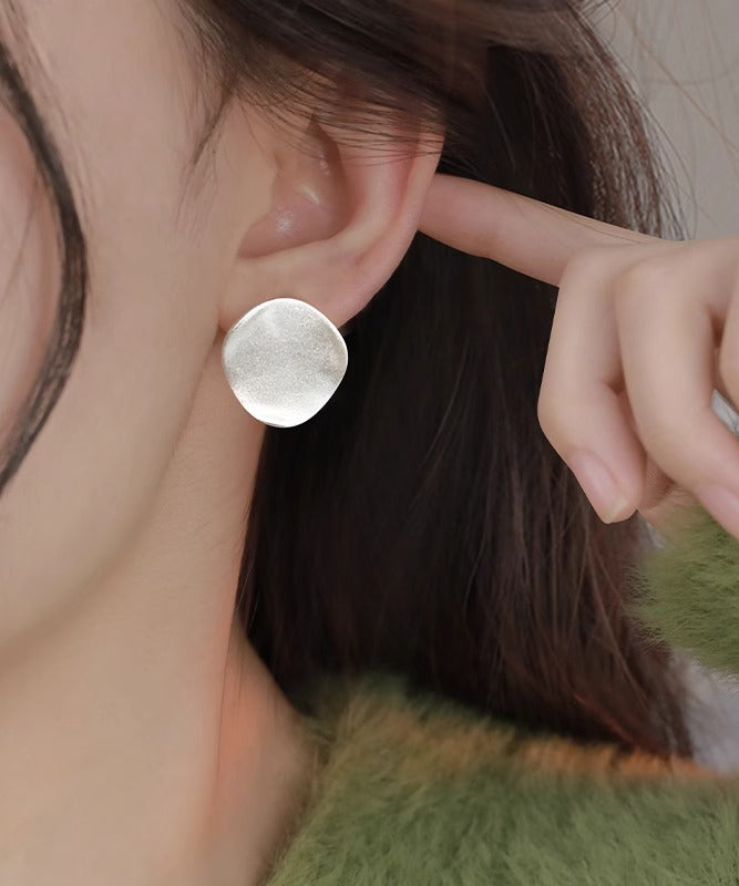 Simple Silk Sterling Silver Frosted Stud Earrings