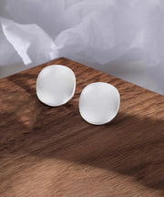 Simple Silk Sterling Silver Frosted Stud Earrings