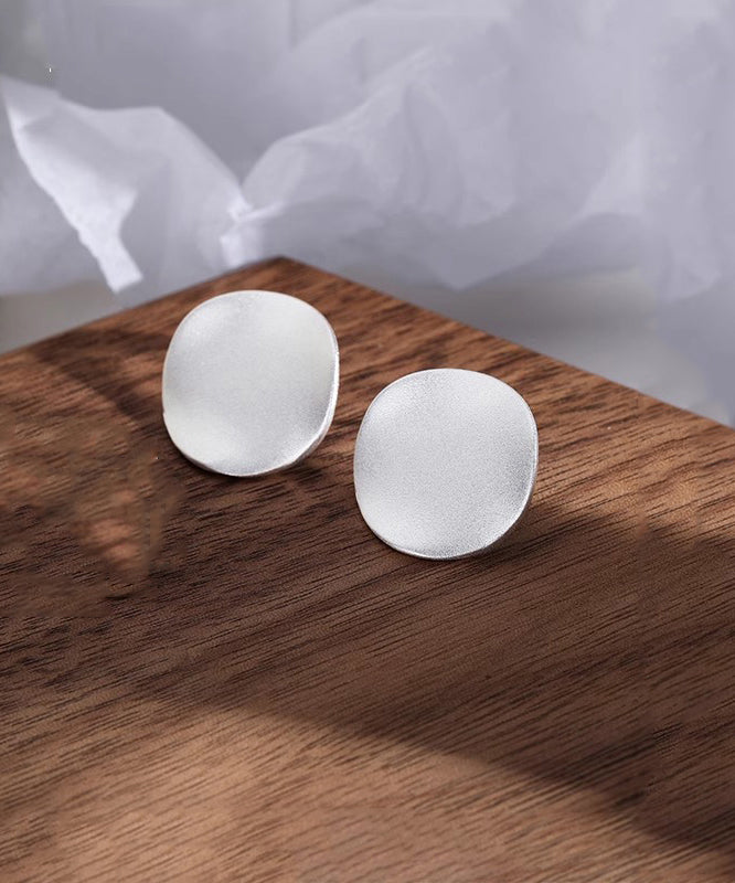 Simple Silk Sterling Silver Frosted Stud Earrings