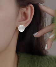 Simple Silk Sterling Silver Frosted Stud Earrings