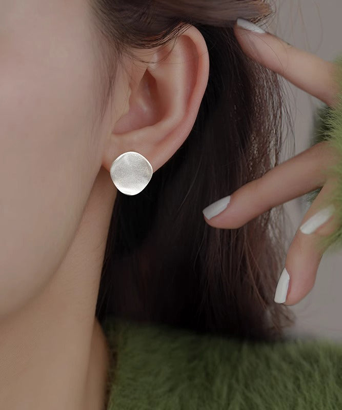 Simple Silk Sterling Silver Frosted Stud Earrings