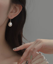 Simple Silk Sterling Silver Pearl Drop Earrings