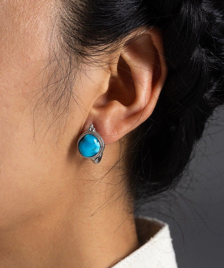 Simple Silk Sterling Silver Turquoise Stud Earrings