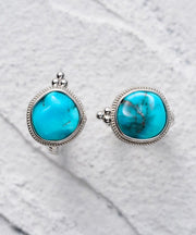 Simple Silk Sterling Silver Turquoise Stud Earrings