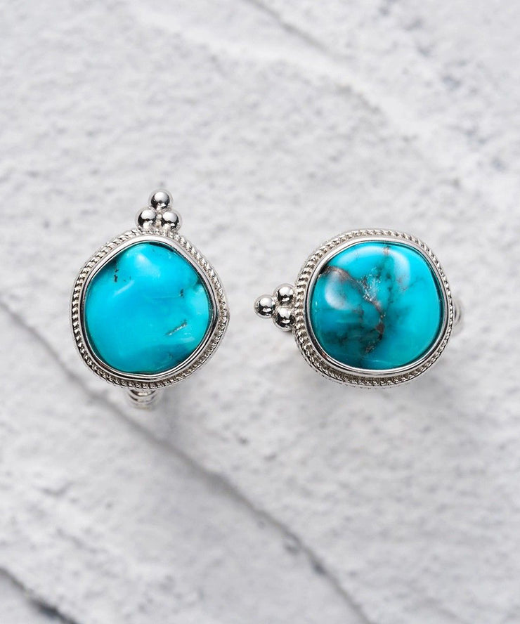 Simple Silk Sterling Silver Turquoise Stud Earrings