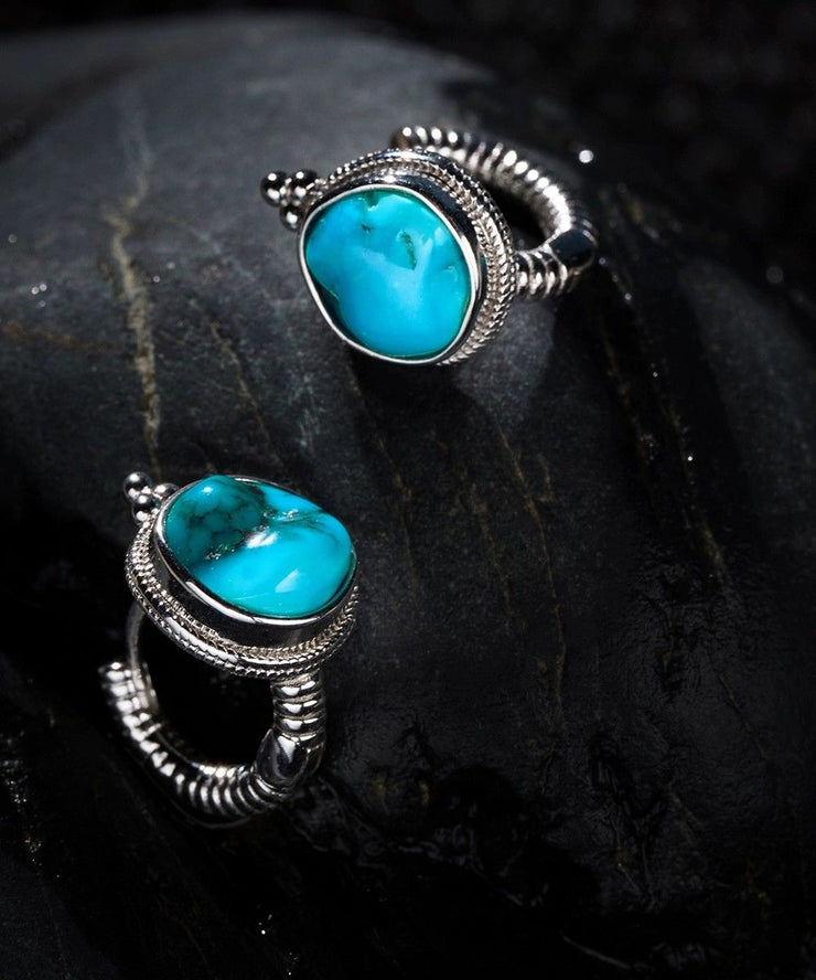 Simple Silk Sterling Silver Turquoise Stud Earrings