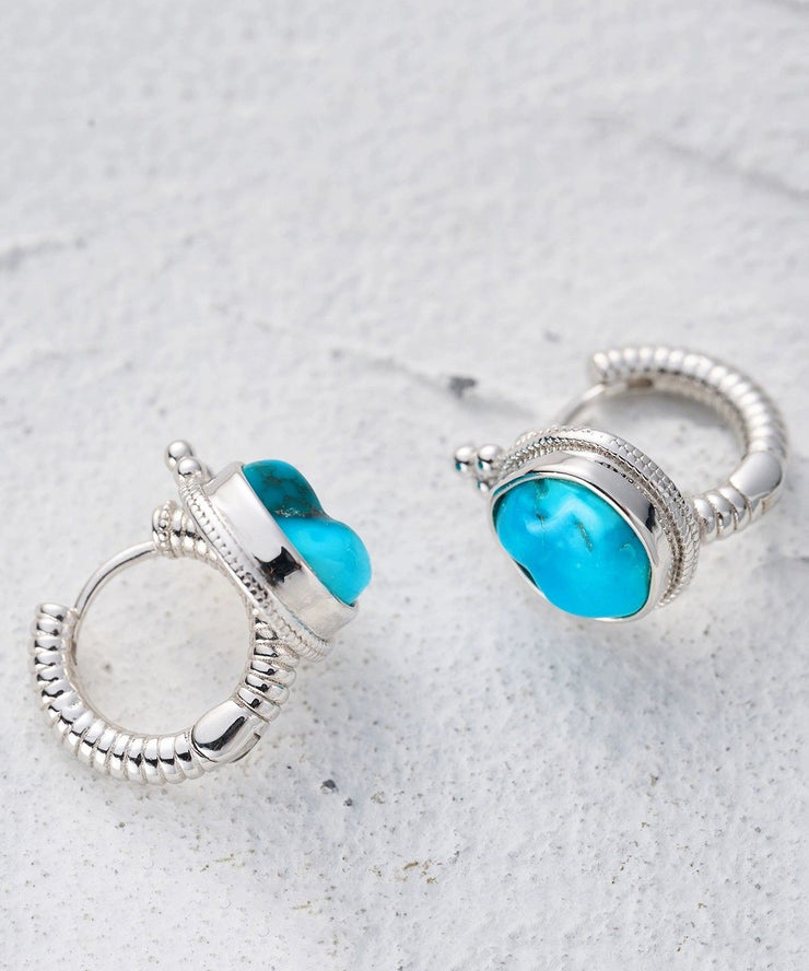 Simple Silk Sterling Silver Turquoise Stud Earrings