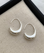 Simple Silk Sterling Silver Water Droplet Hoop Earrings