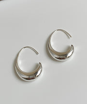 Simple Silk Sterling Silver Water Droplet Hoop Earrings