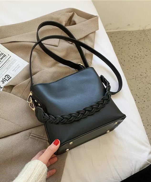 Simple Solid Durable Faux Leather Messenger Bag