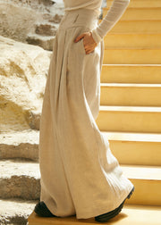 Simple Style High Waist Linen Wide Leg Pants Fall