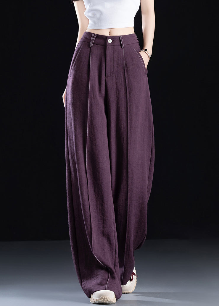 Simple Style Purple Pockets High Waist Cotton Pants Fall