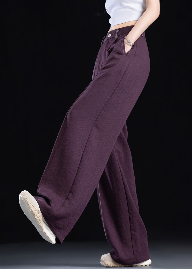Simple Style Purple Pockets High Waist Cotton Pants Fall