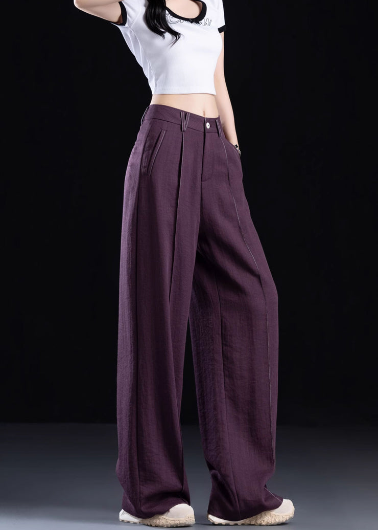 Simple Style Purple Pockets High Waist Cotton Pants Fall