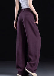 Simple Style Purple Pockets High Waist Cotton Pants Fall