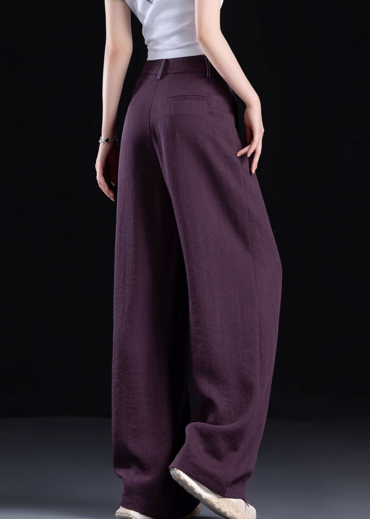 Simple Style Purple Pockets High Waist Cotton Pants Fall