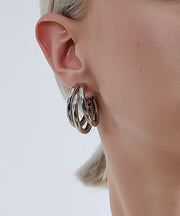 Simple Style Silk Copper Three Layers Hoop Earrings
