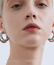 Simple Style Silk Copper Three Layers Hoop Earrings