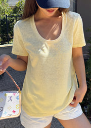 Simple Style White U Neck Cotton T Shirt Top Summer