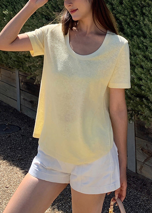 Simple Style White U Neck Cotton T Shirt Top Summer