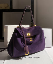 Simple Versatile Large Capacity Purple Faux Suede Shoulder Bag