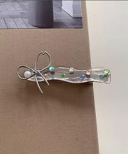 Simple White Acrylic Zircon Bow Hairpin