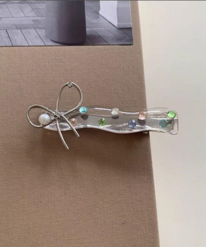 Simple White Acrylic Zircon Bow Hairpin