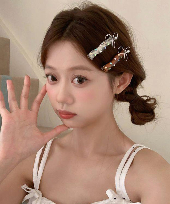 Simple White Acrylic Zircon Bow Hairpin