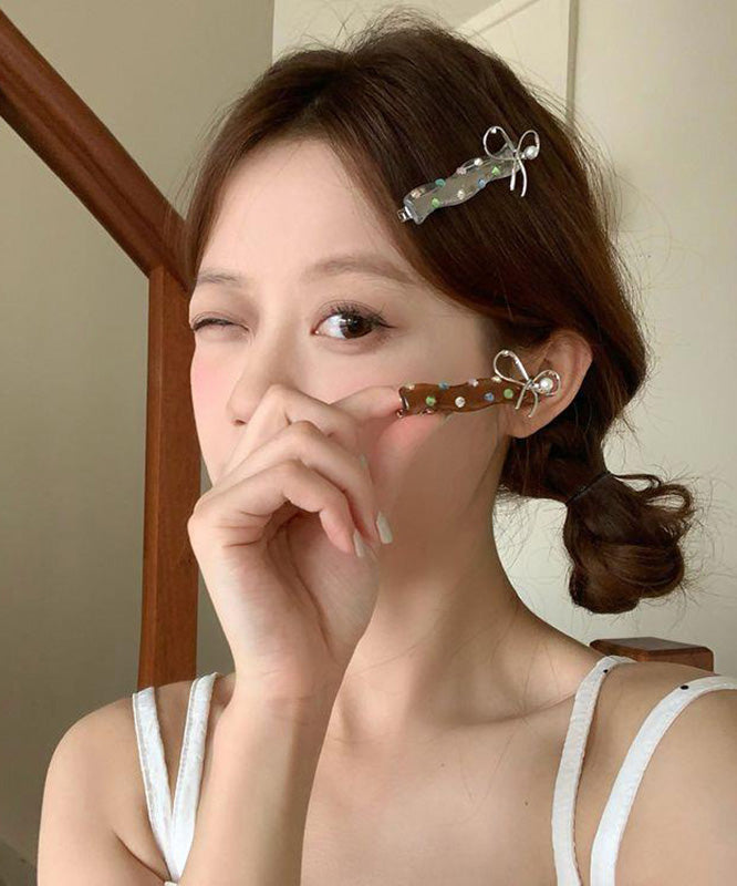 Simple White Acrylic Zircon Bow Hairpin
