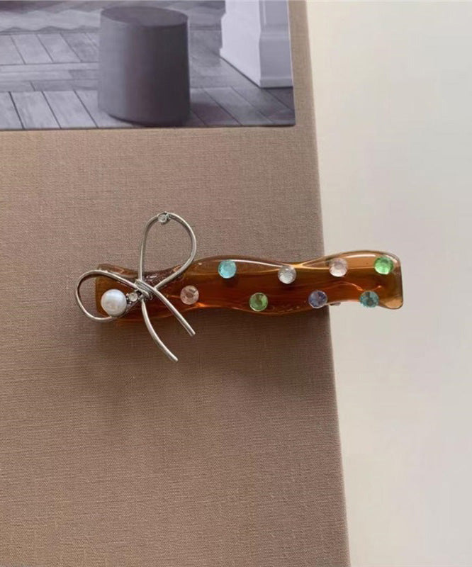 Simple White Acrylic Zircon Bow Hairpin