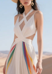 Simple White Bandage Multicolour Ribbon Chiffon Mini Dress Summer