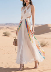 Simple White Bandage Multicolour Ribbon Chiffon Mini Dress Summer