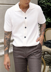 Simple White Button Solid Knitting Cotton Polo Shirts Men Summer