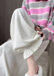 Simple White Elastic Waist Pockets Knit Pants Fall