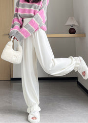 Simple White Elastic Waist Pockets Knit Pants Fall