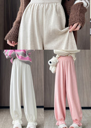 Simple White Elastic Waist Pockets Knit Pants Fall