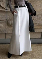 Simple White High Waist Solid Spandex Skirts Spring