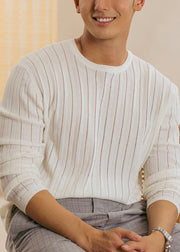 Simple White Hollow Out Thin Knit Mens T Shirt Fall