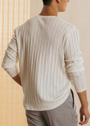 Simple White Hollow Out Thin Knit Mens T Shirt Fall