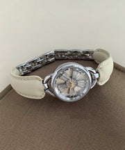 Simple White Leather Zircon Hardlex Crystal Watches