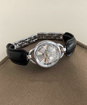 Simple White Leather Zircon Hardlex Crystal Watches