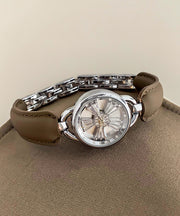 Simple White Leather Zircon Hardlex Crystal Watches