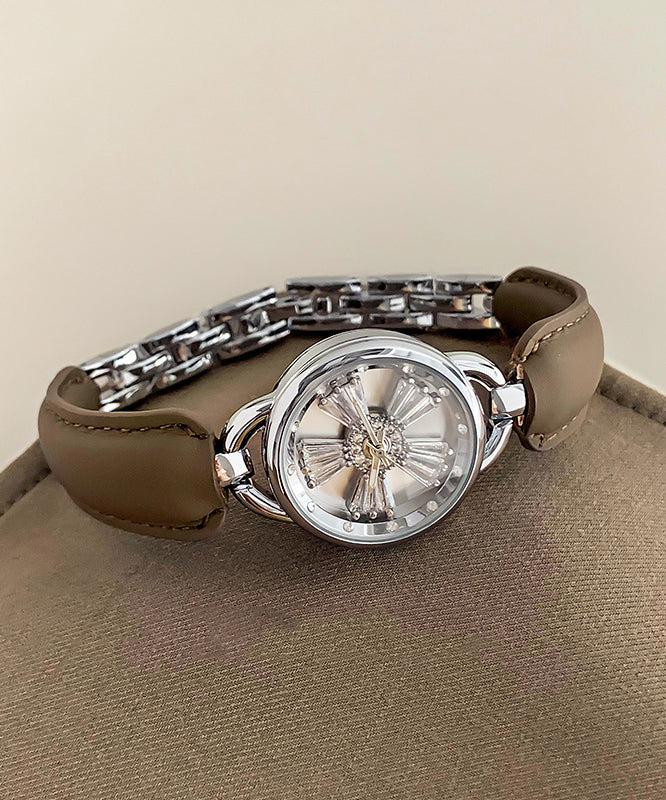Simple White Leather Zircon Hardlex Crystal Watches