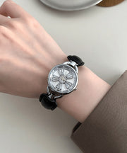 Simple White Leather Zircon Hardlex Crystal Watches