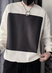 Simple White O Neck Patchwork Cotton T Shirts Spring
