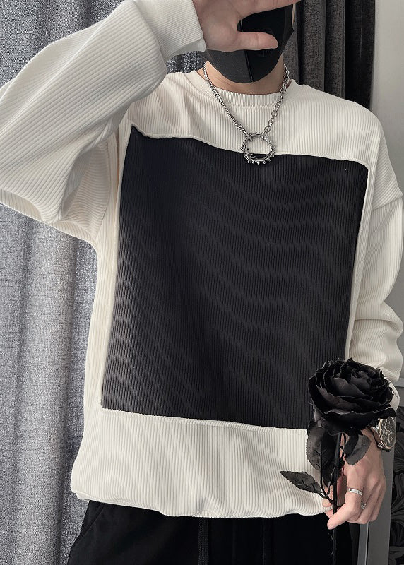 Simple White O Neck Patchwork Cotton T Shirts Spring